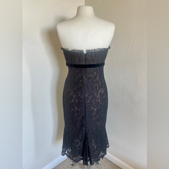 VERA WANG ✨🎁🎄🥂🎩 Strapless Black Tulle, Lace & Velvet Mermaid Gown/Dress, Size 8 - Picture 5 of 13